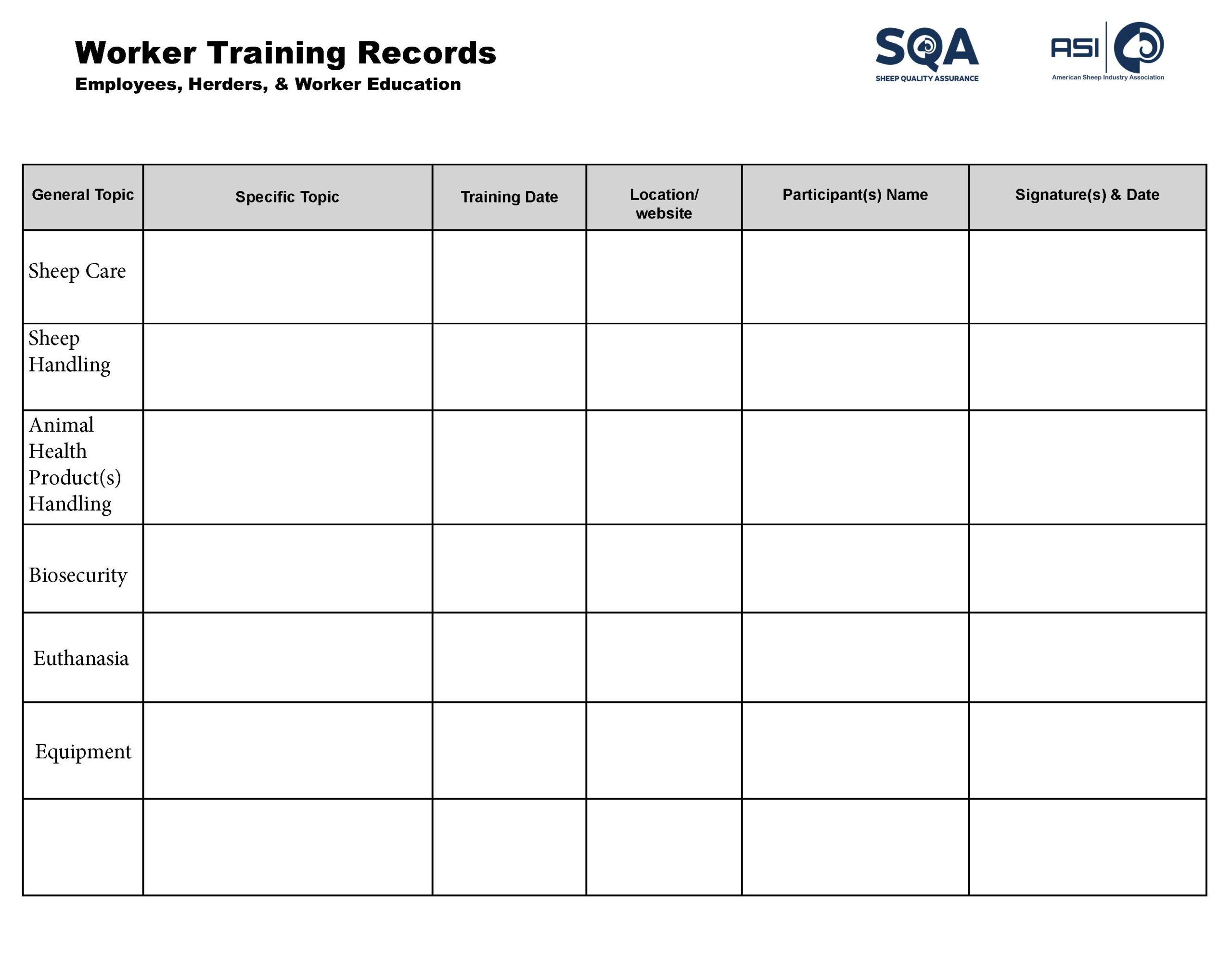 SQA Worker Training Record